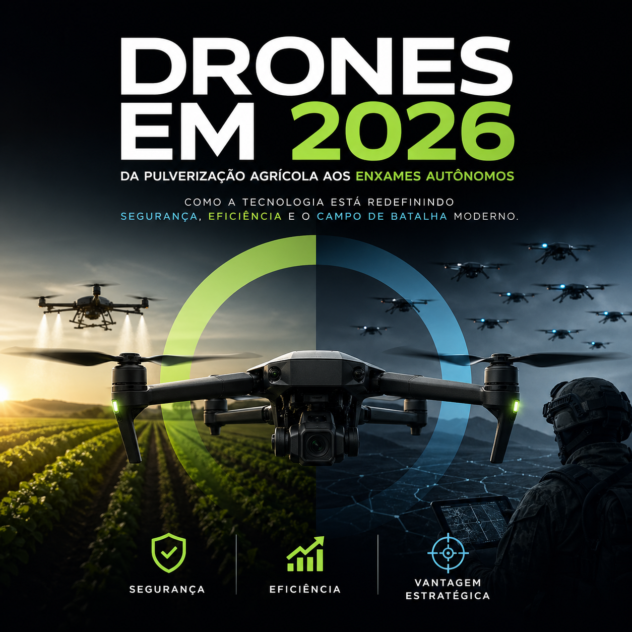 Drones em 2026: Como a tecnologia está redefinindo segurança, eficiência e o campo de batalha moderno